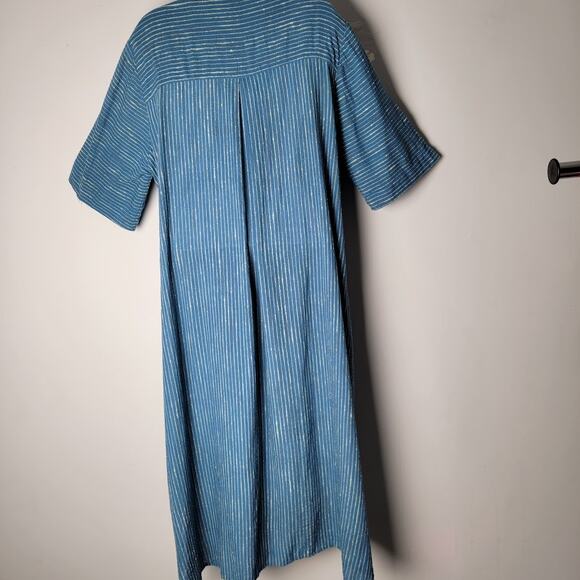 M Square Neetu Malik Blue Striped Cotton Dress Size 1 Shift Midi Boho Lagenlook - Picture 3 of 9